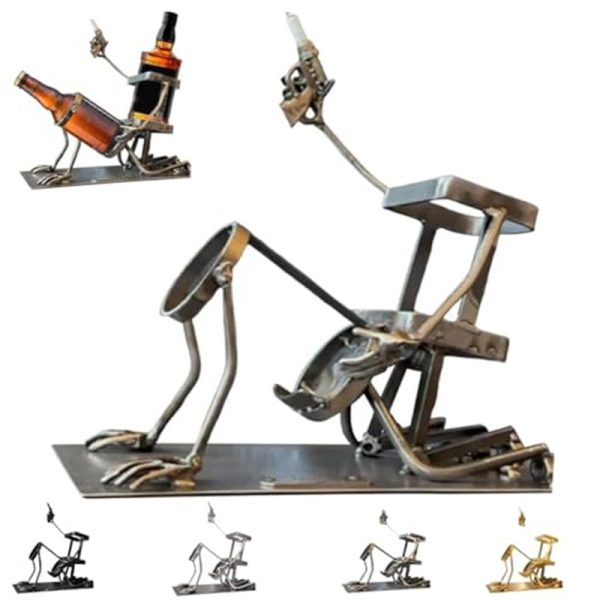 Skull 2-in-1 Bottle Stand: Holds Coke & Wine, Metal Skeleton Holder – Fun Bar Decor - Image 4