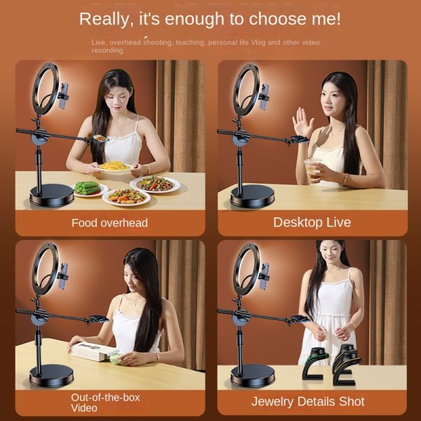 Mobile Phone Overhead Shooting Stand for Food Photography, Drawing, and Live Streaming - Adjustable Dual-Camera Position Desktop Phone Holder with Fill Light - Image 2