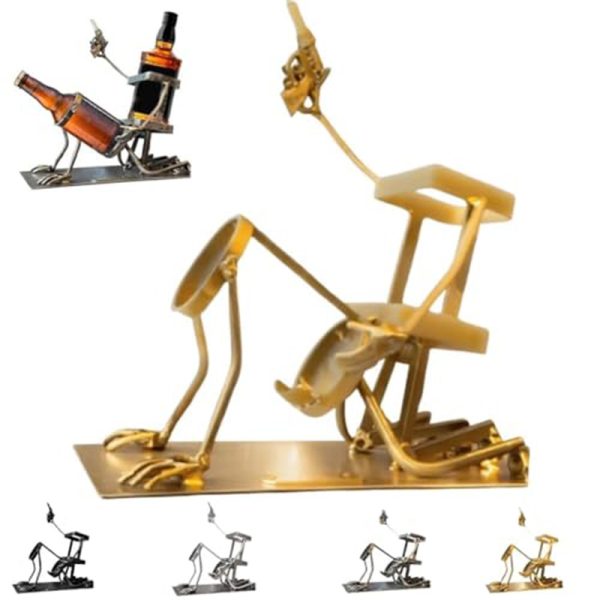 Skull 2-in-1 Bottle Stand: Holds Coke & Wine, Metal Skeleton Holder – Fun Bar Decor - Image 3