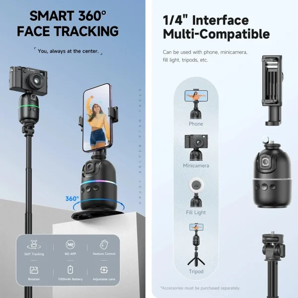 P03  AI Smart Gimbal 360° Auto Face Tracking Gimbal All-in-one Rotation For Smartphone video Vlog Stabilizer Phone Holder - Image 2