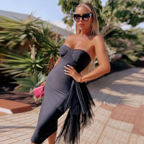 Bandage dress new high waisted dinner dress strapless mesh dress - Image 8