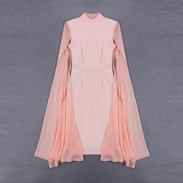 Designer Runway Dress Women's Stylish Cloak Sleeve Dress Party Dress - Image 4