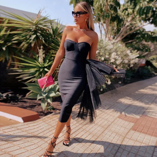 Bandage dress new high waisted dinner dress strapless mesh dress - Image 3